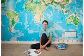 Michigan Senior Photographer - Guy in Front of Map